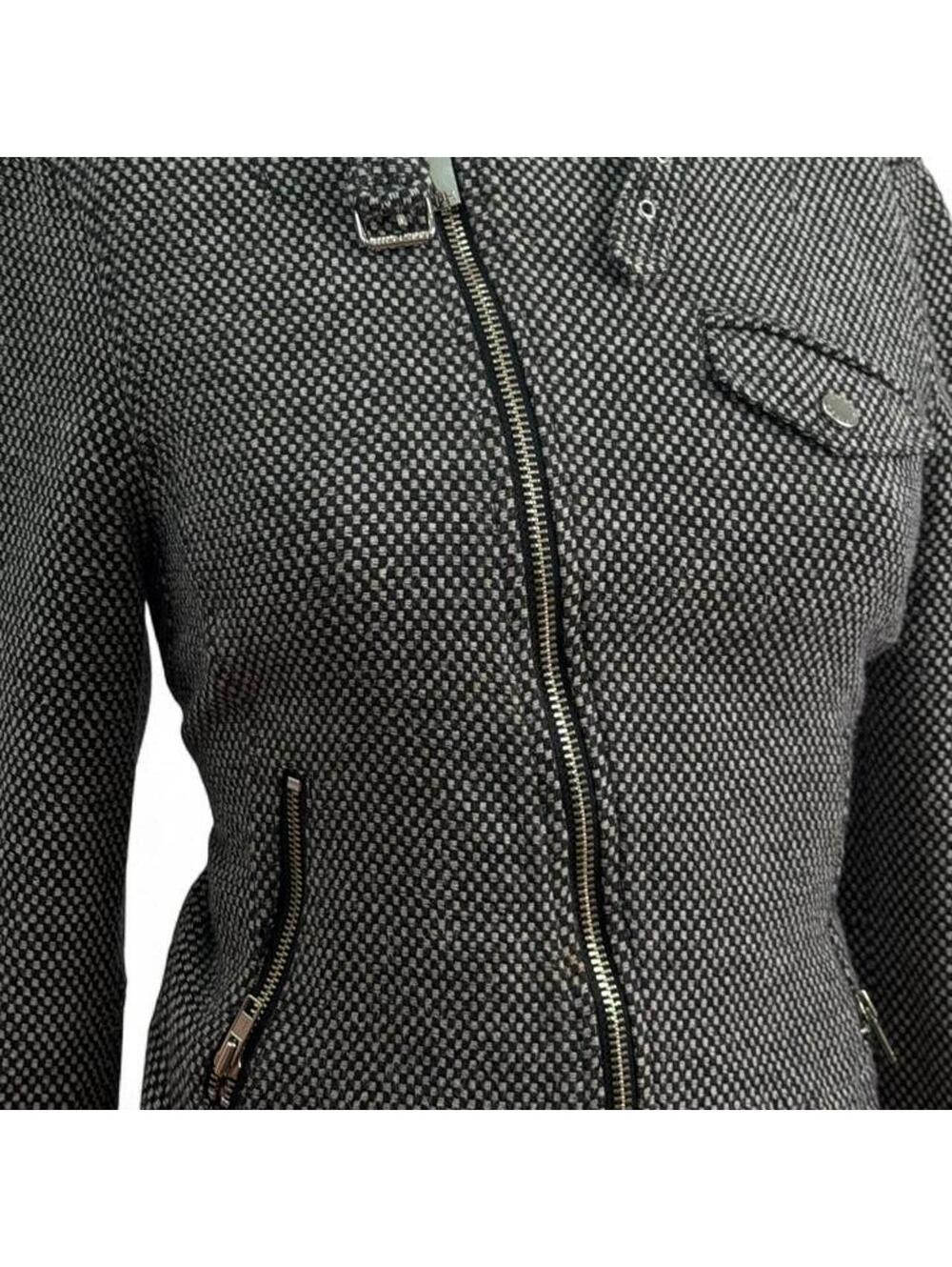 Tommy Hilfiger Moto Jacket Y2K Black White Tweed Wool-Blend Cropped Size M